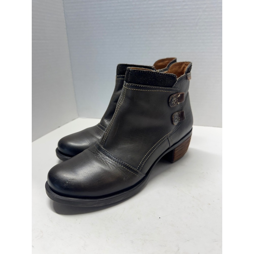 Pikolinos Womens Dark Grey Leather Ankle Boots Stacked Heel Side Zip Size 38 7.5